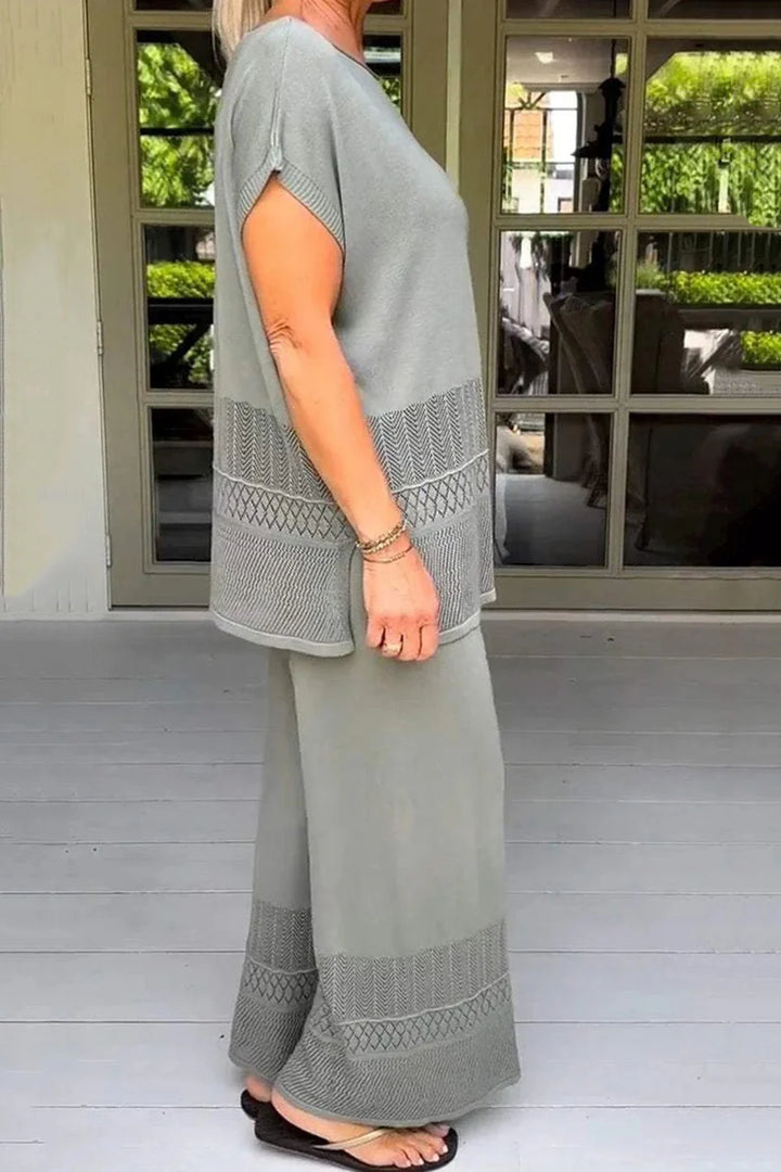 Solid Color Hollow Out Knit Two-piece Outfit