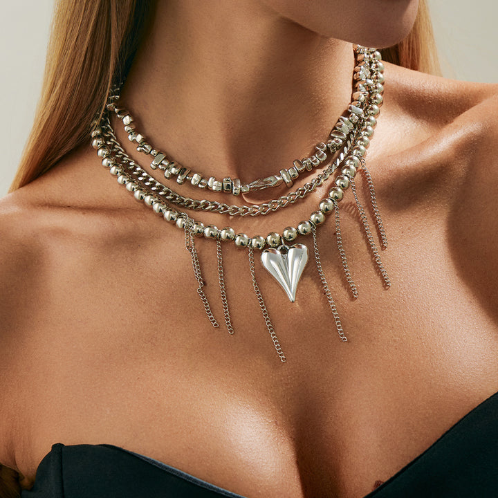 Beaded Fringe Heart Pendant Women's Necklace