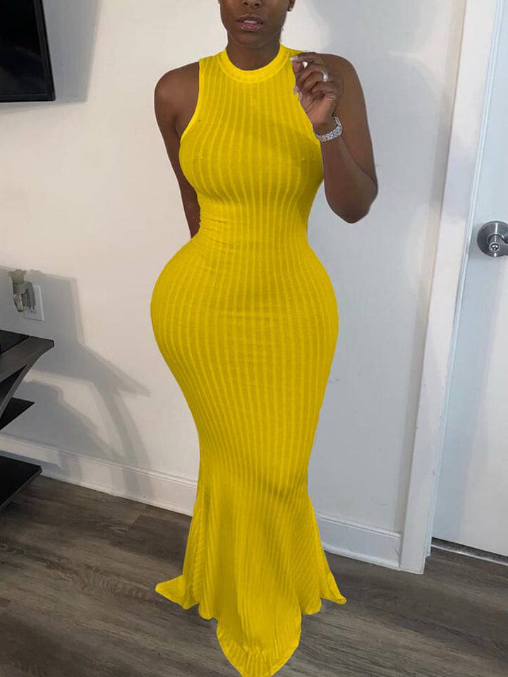 Sleeveless Knit Bodycon Maxi Dress White / L