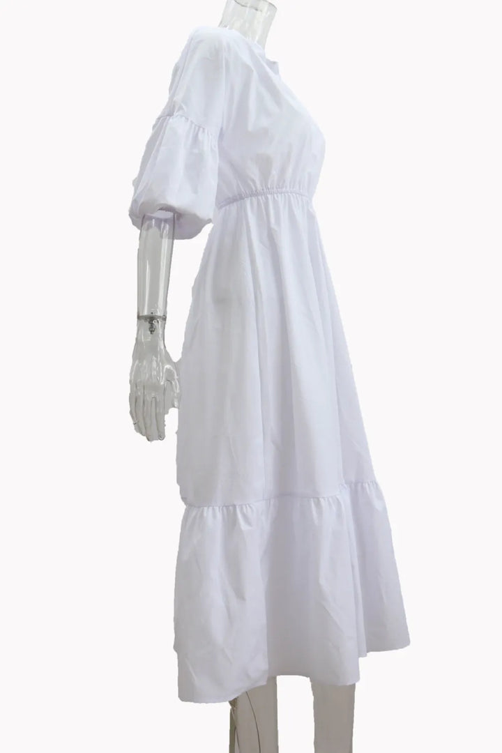 Half Sleeve V Neck High Waist Midi Dress