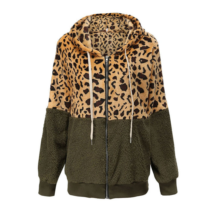 Leopard Print Patchwork Thickened Fleece Sweatshirt