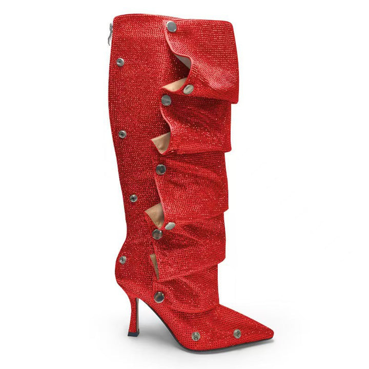 Diamond Studded Fashion High Heeled Boots
