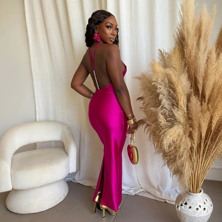 Fashion Slim Hanging Neck Solid Color Dresses