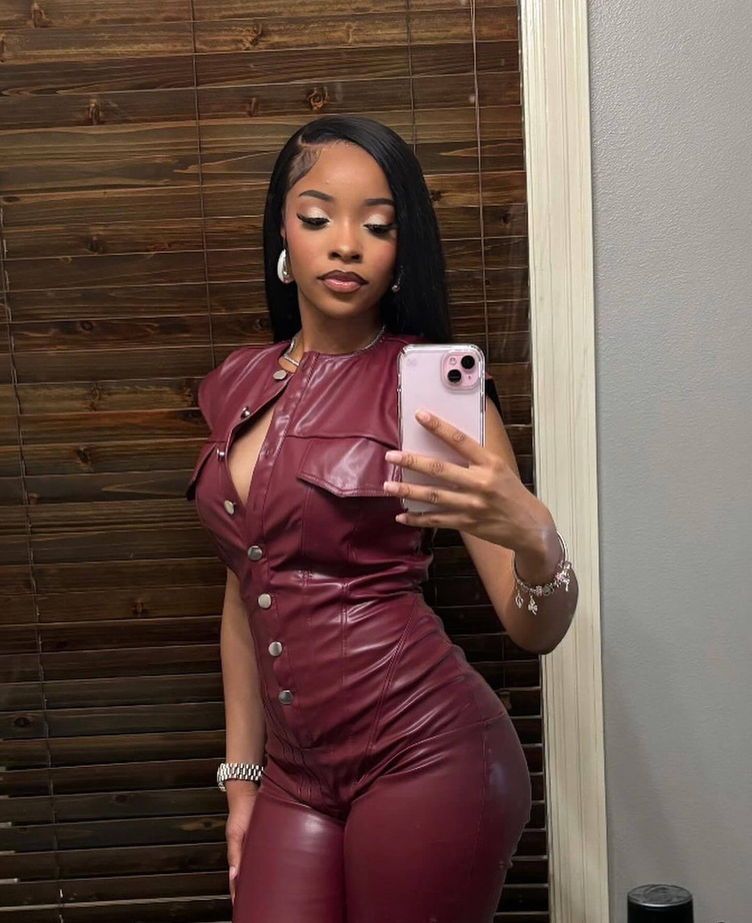 Fashion Sleeveless Leather Jumpsuit