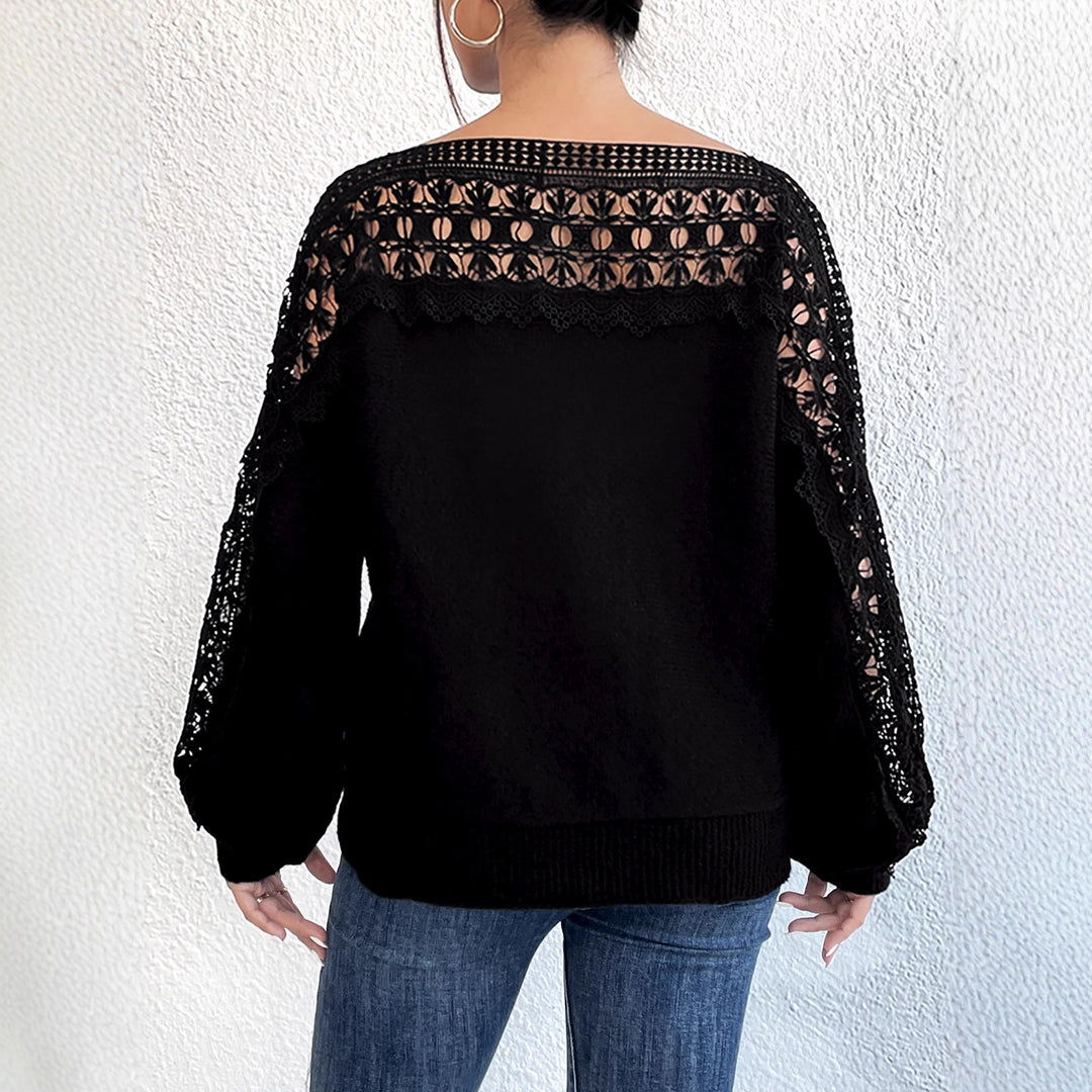Lace Patchwork One-Shoulder French Sweater