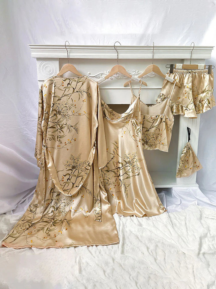 4-Piece Satin Nightdress Loungewear And Robe Set