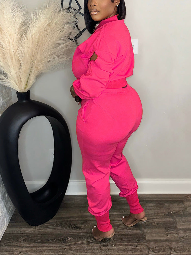 Zipper Crop Jacket Jogger Set Orange / S