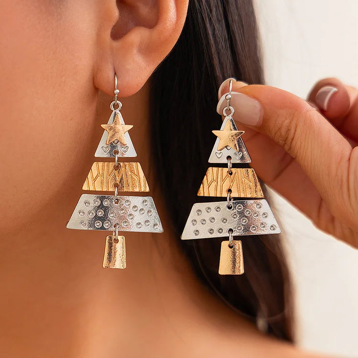 Mixed Metal Christmas Tree Drop Earrings