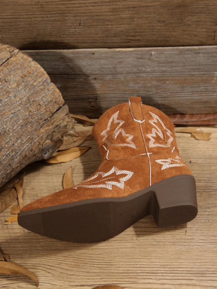Pointed Toe Embroidered Women's Leather Boots