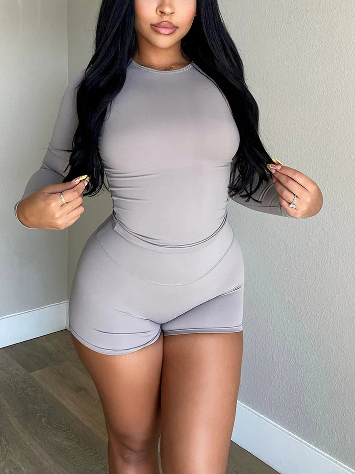 Tight-Fitting Crop Tops & Shorts Set