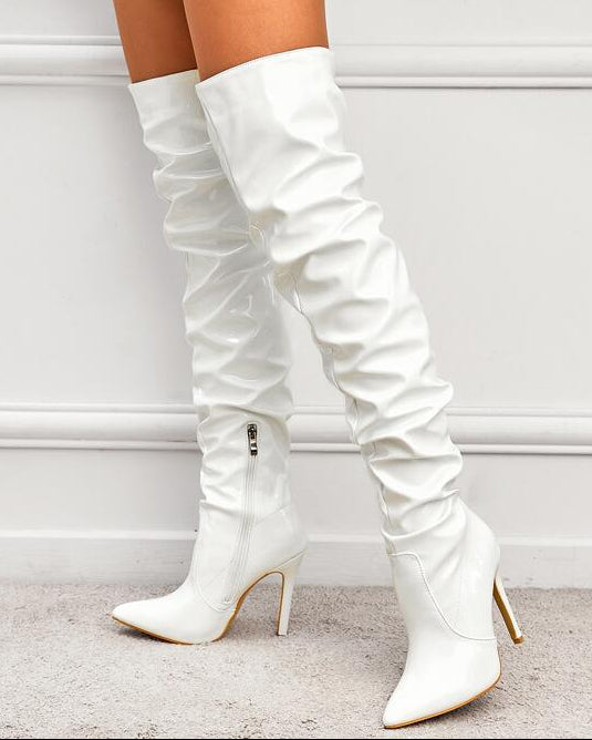 Pointed Toe Patent Leather High Top Women's Boots
