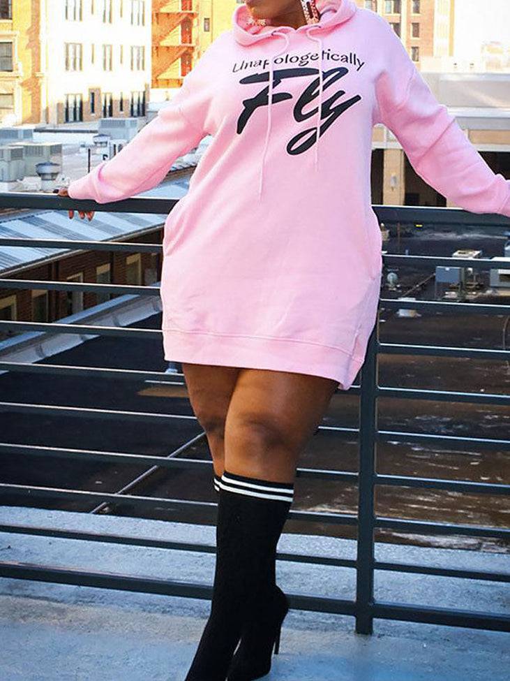 Letter Print Hoodie Dress Army Green / 4XL