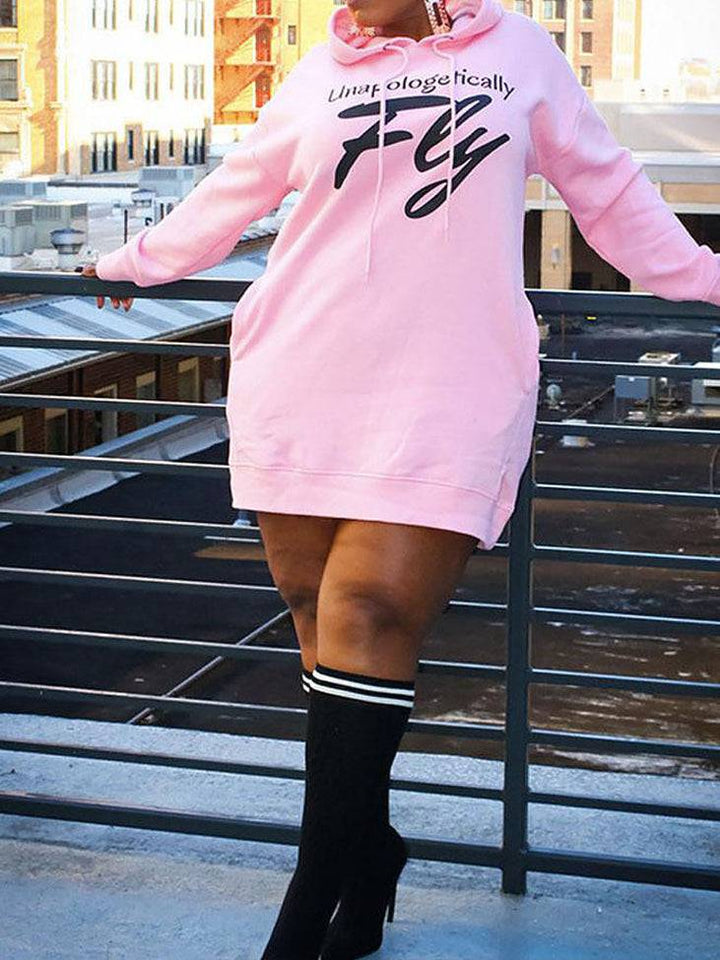 Letter Print Hoodie Dress Army Green / 4XL