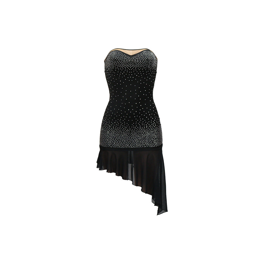 Mesh Patchwork Diamante Evening Gown