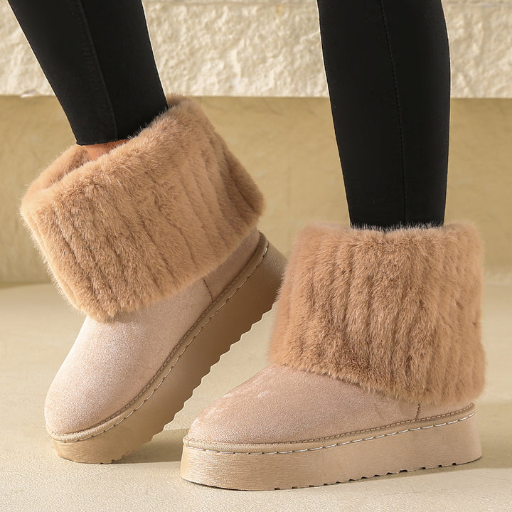 Women's Fleece-Lined Striped Decorative Snow Boots