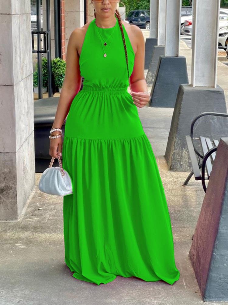 Halter Backless Maxi Dress Blue / M