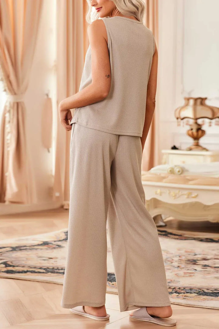 Waffle Tank Top Two piece Pants Set