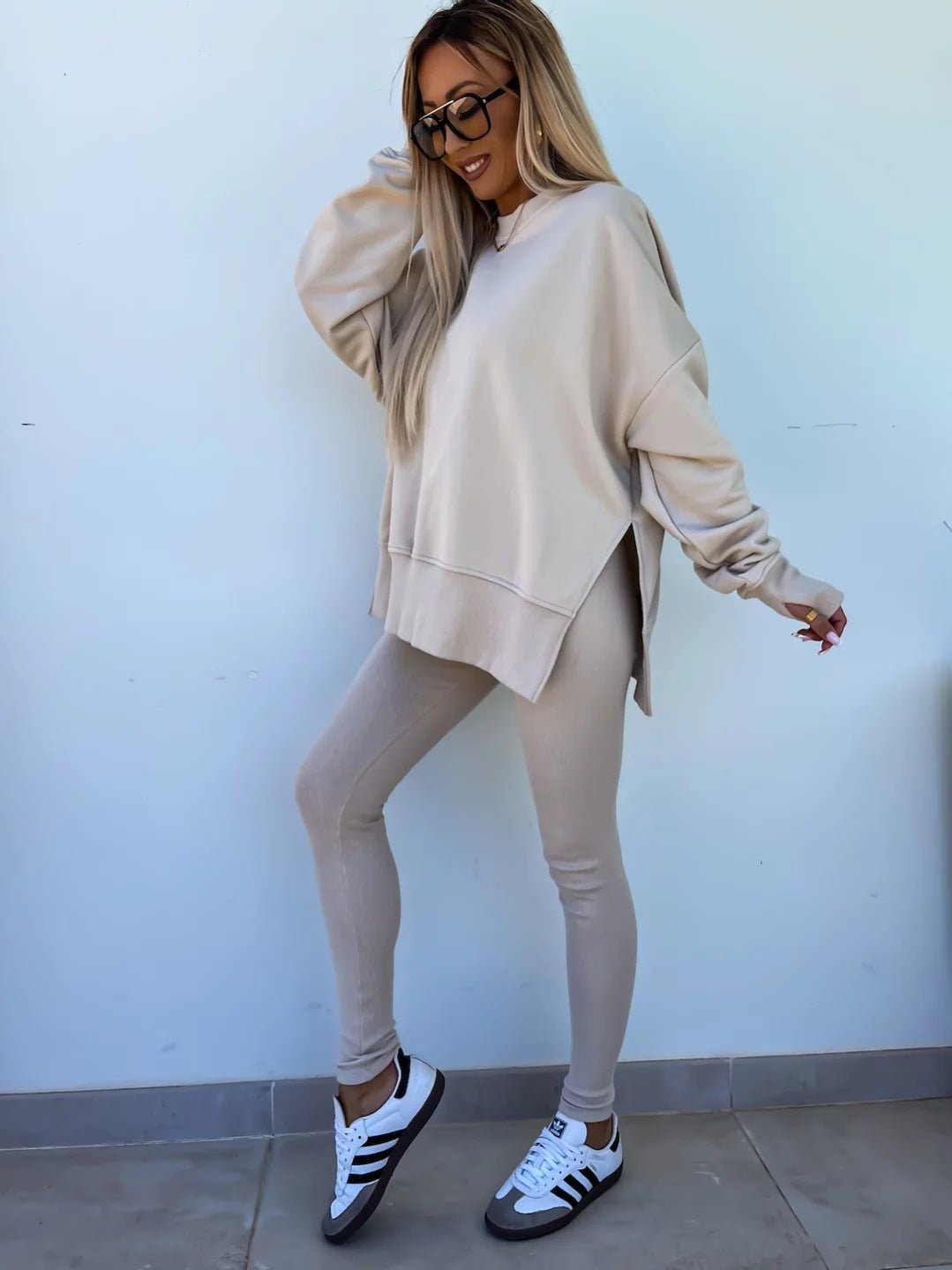 Casual Skinny Pants Loose Sweatshirt Set
