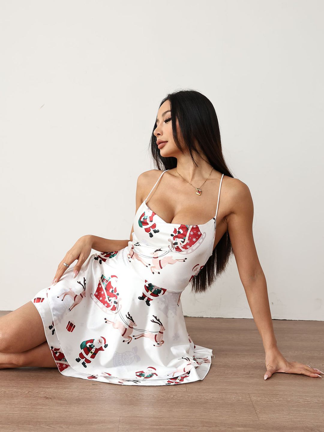 Christmas Drawstring Backless Dress