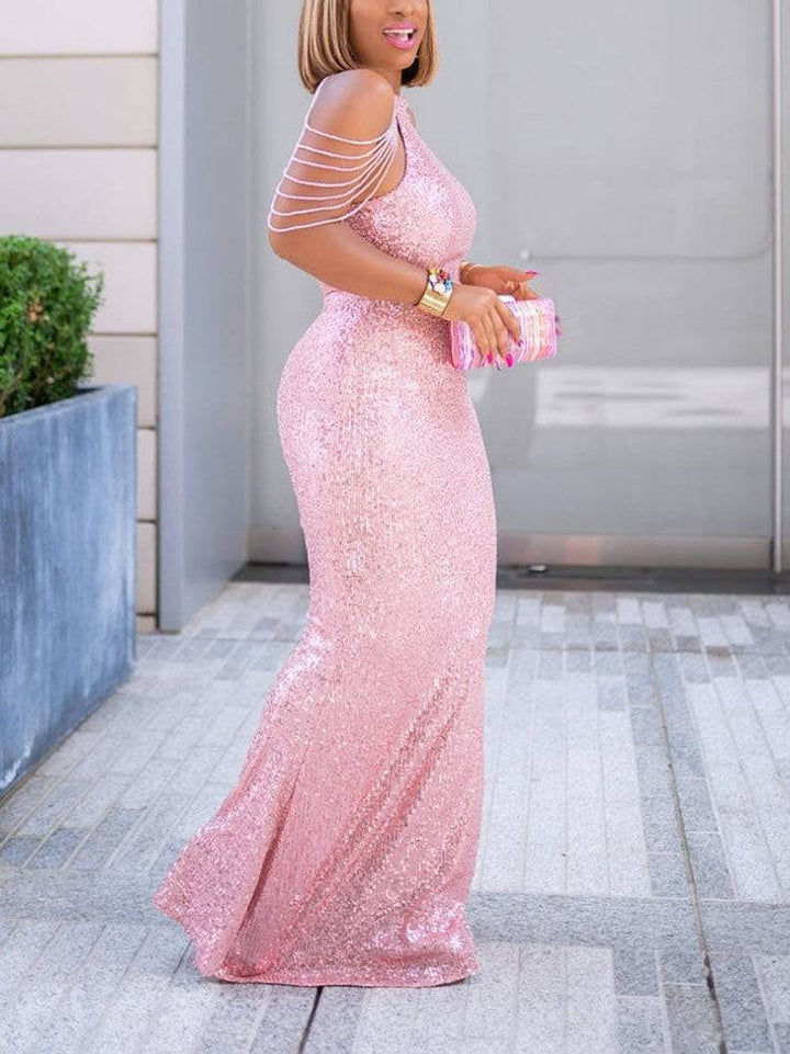 Sequin Mermaid Maxi Dress Pink / 3XL