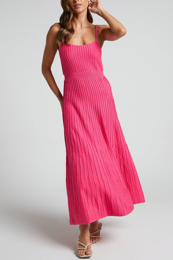 Pleated High Waist Knit Dress Green · XL