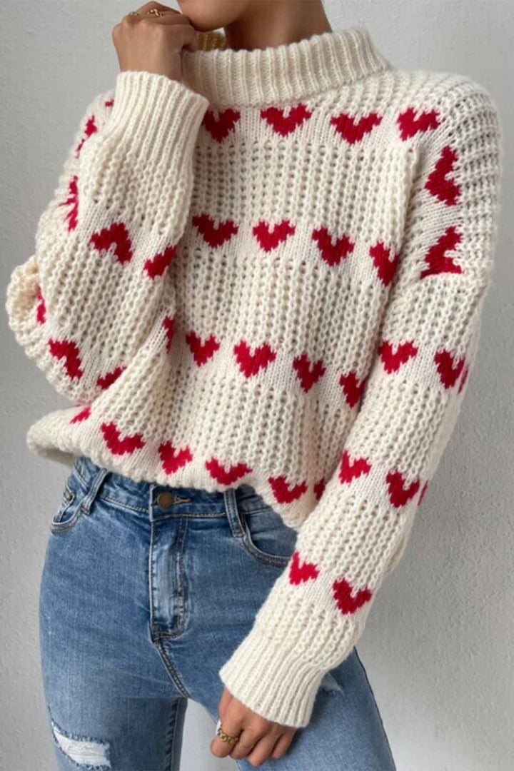 Heart Jacquard knitted Sweater Off White · L