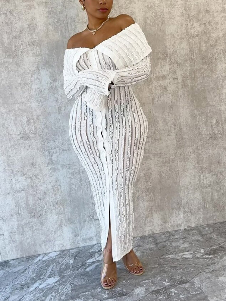 Off Shoulder Mesh Dress Blue / L