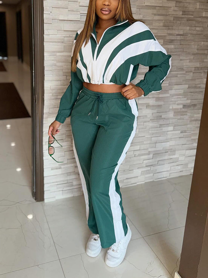 Sporty Striped Track Set Green / M