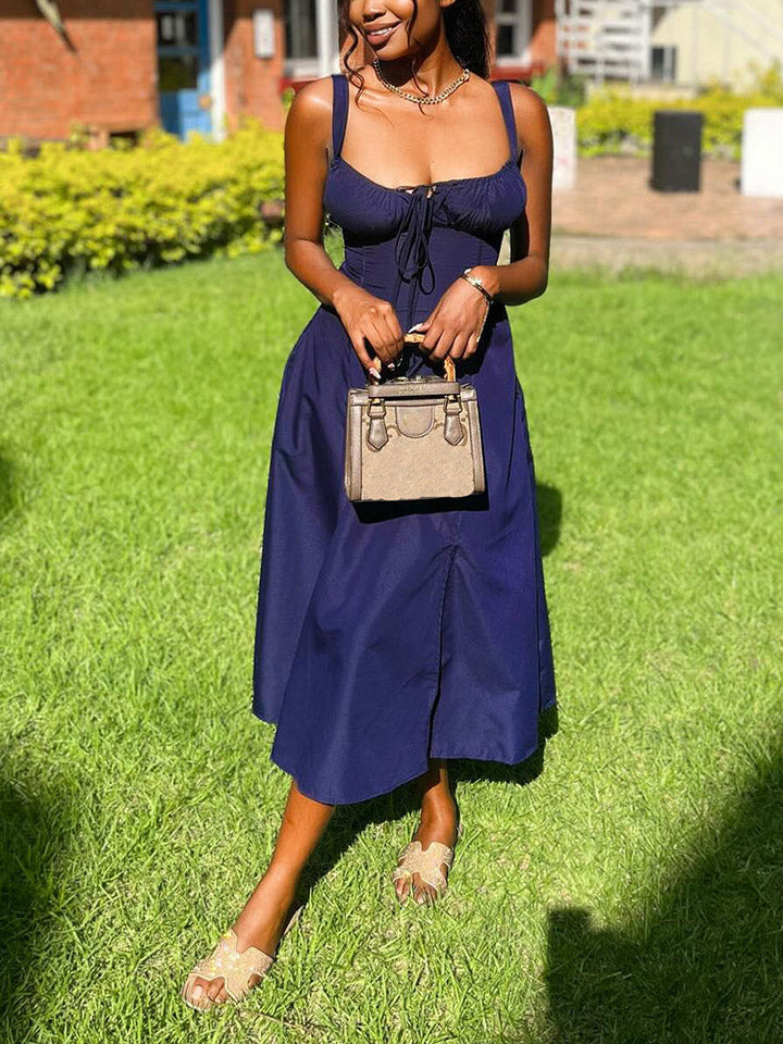 Sleeveless Bustier Slit Sundress Navy / XL