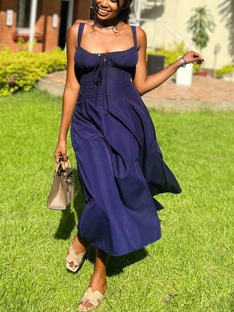 Sleeveless Bustier Slit Sundress Navy / 2XL