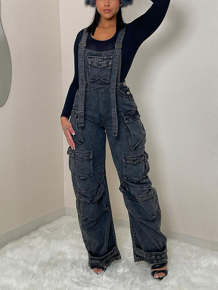 Denim Cargo Pocket Overall Black / L