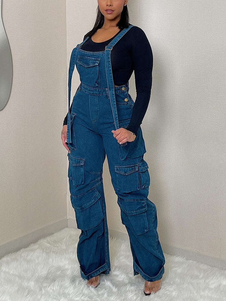 Denim Cargo Pocket Overall Blue / 3XL