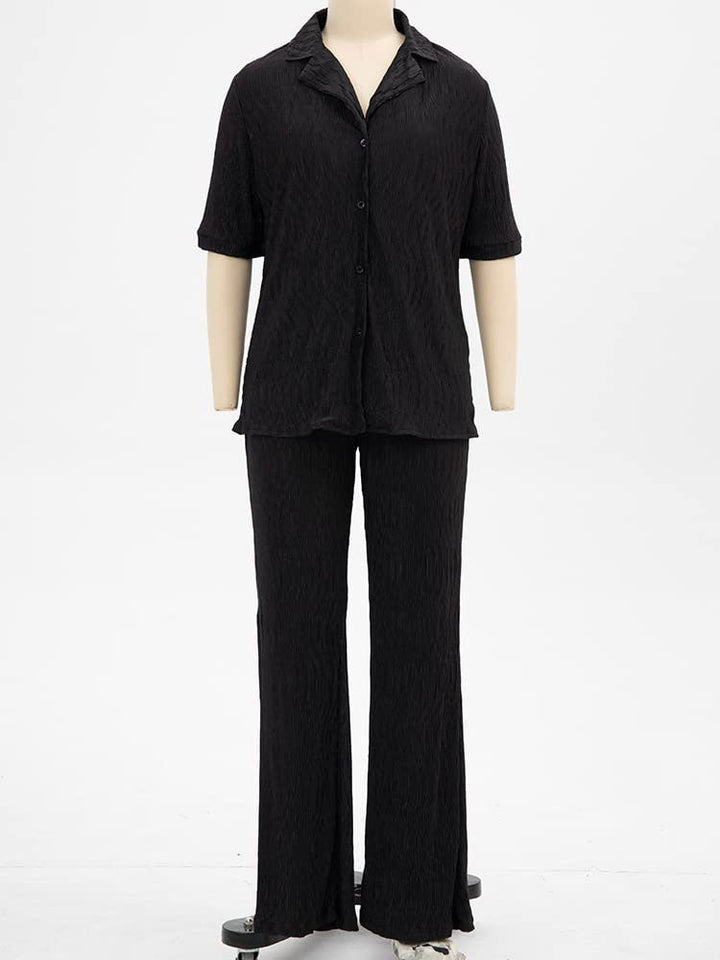 Short Sleeve Pleated Set Black / S