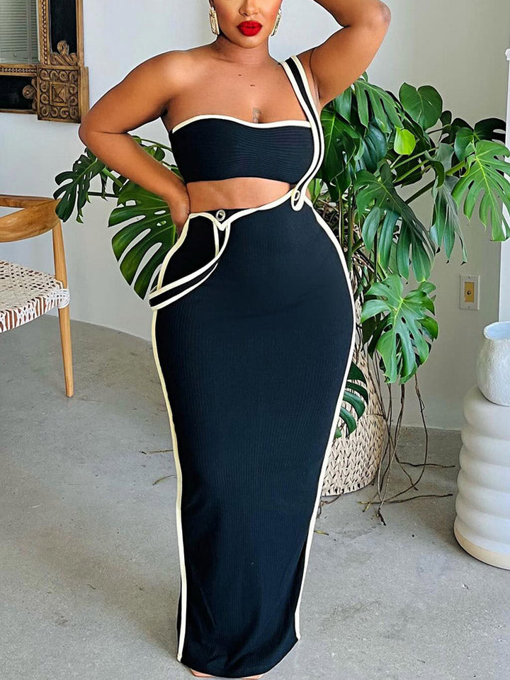 Tube Top Suspender Dress Set Black / 2XL