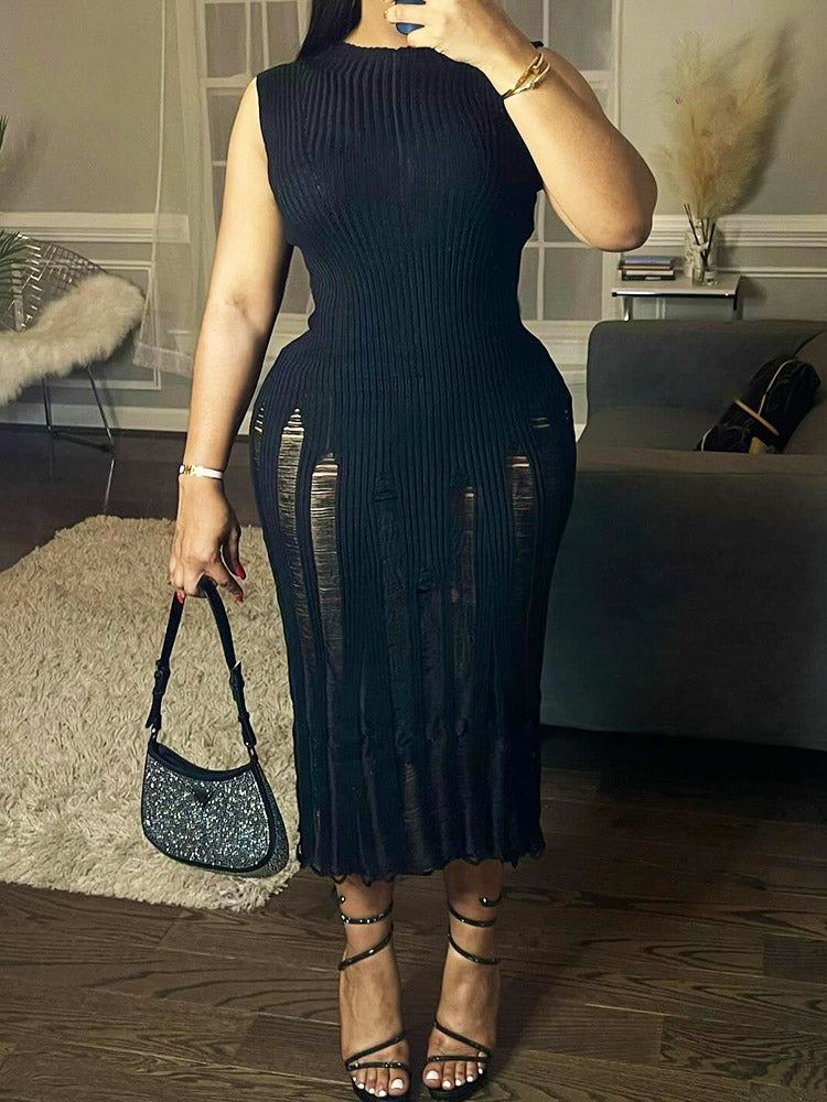 Knit Ripped Dress Khaki / XL