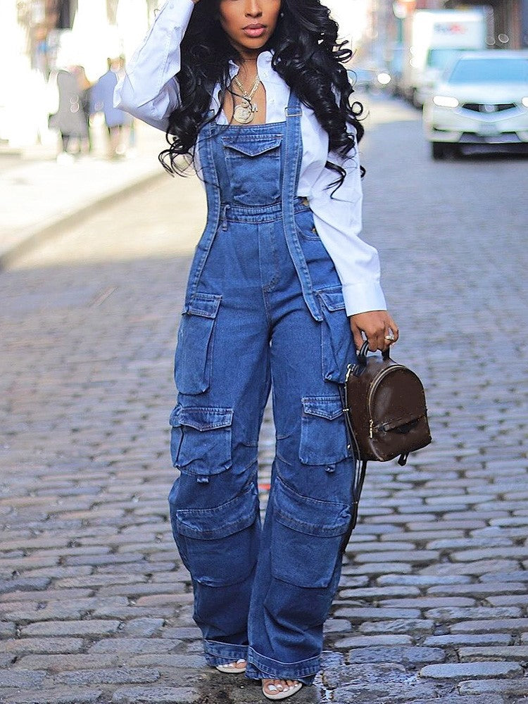 Denim Cargo Pocket Overall Blue / L