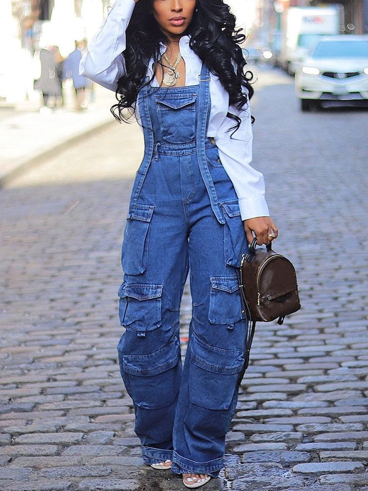 Denim Cargo Pocket Overall Blue / L
