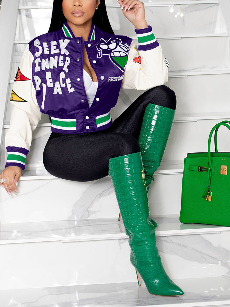 Letter Cropped Varsity Jacket Red / L