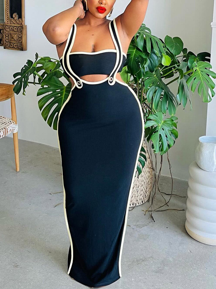 Tube Top Suspender Dress Set Black / XL