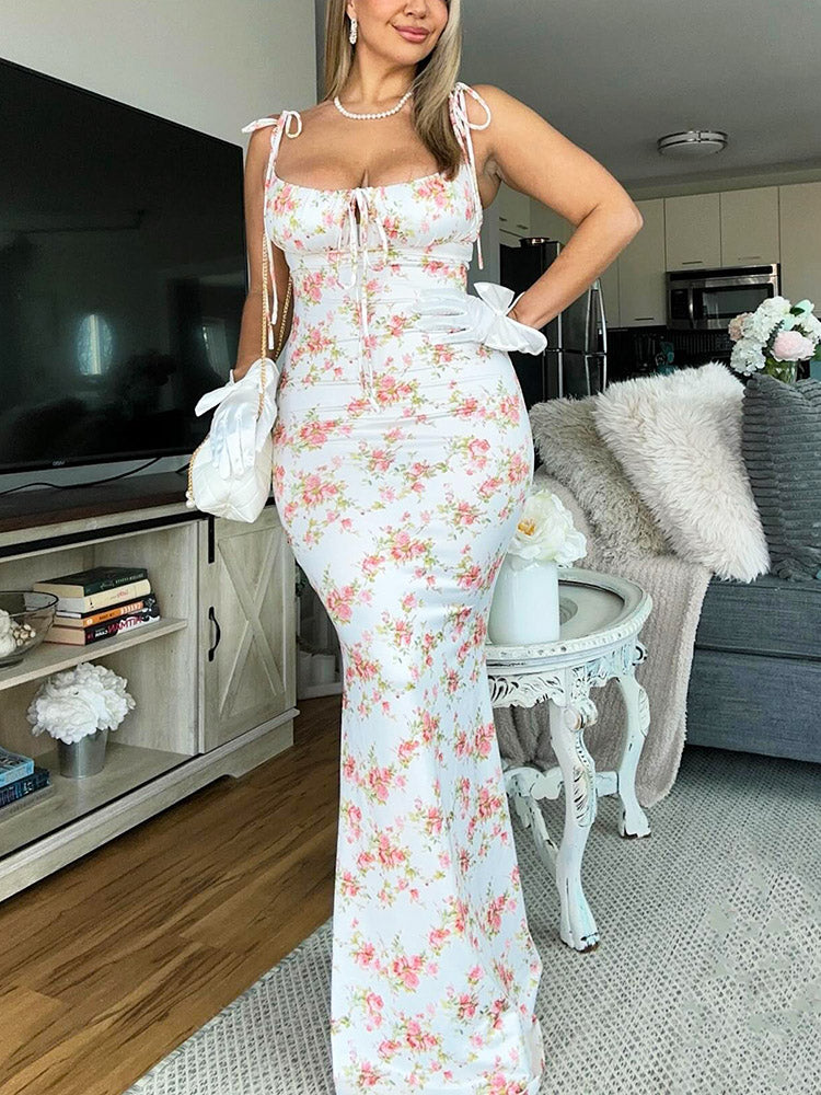 Floral Bustier Sundress White Blue / 2XL