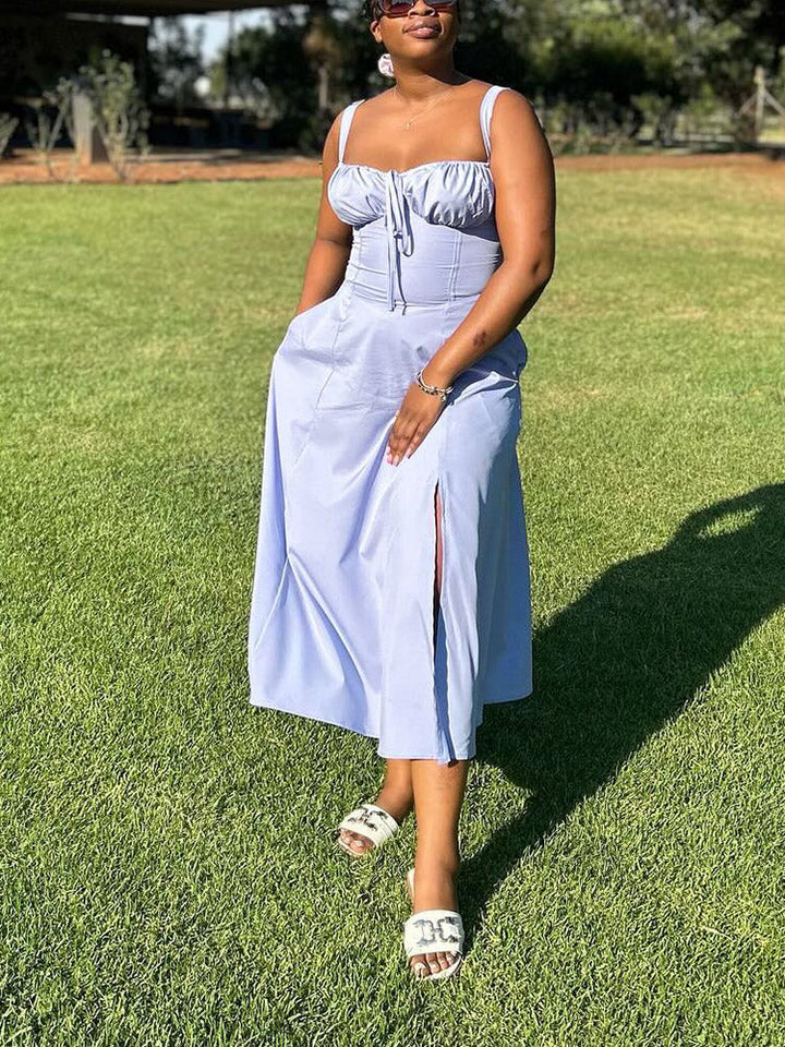 Sleeveless Bustier Slit Sundress Light Blue / M