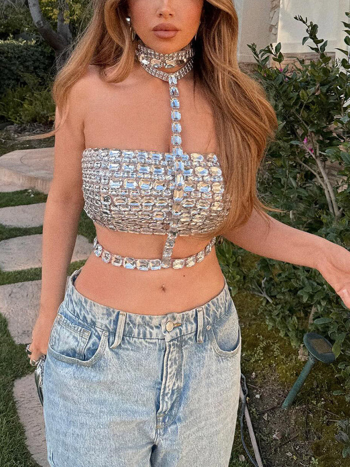 Glamorous Rhinestone Top Red / XL