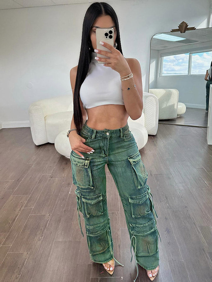 Denim Vintage Washed Cargo Skirt Set Pants / XL