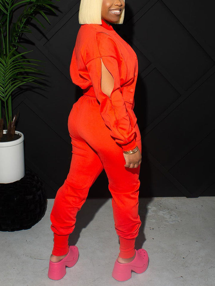 Zipper Crop Jacket Jogger Set Red* / 2XL