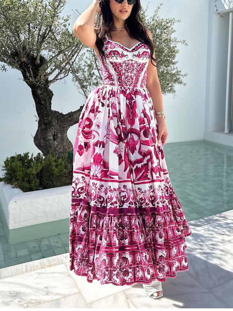 Printed Sleeveless Maxi Dress Rose / S