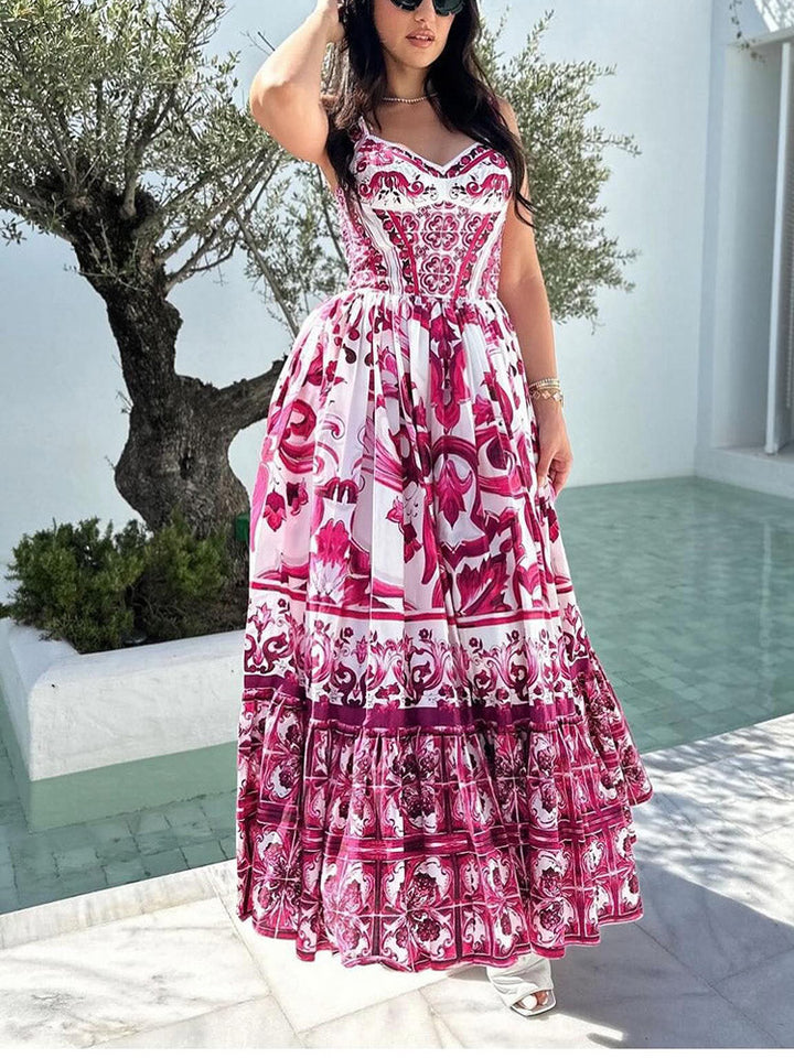 Printed Sleeveless Maxi Dress Rose / S