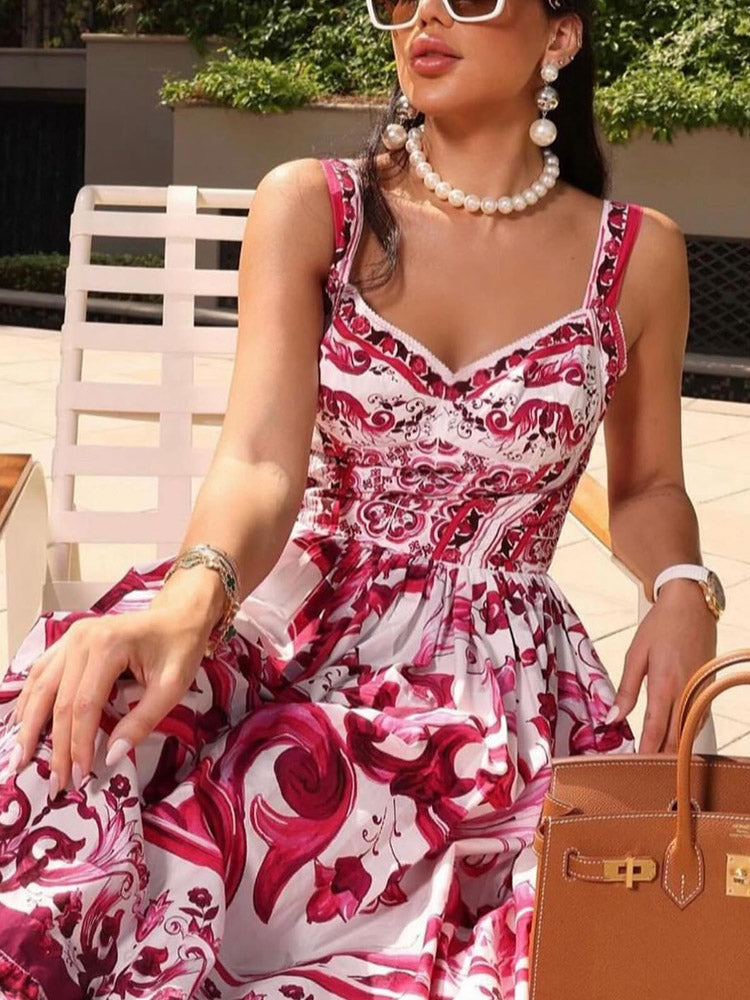 Printed Sleeveless Maxi Dress Green / 3XL