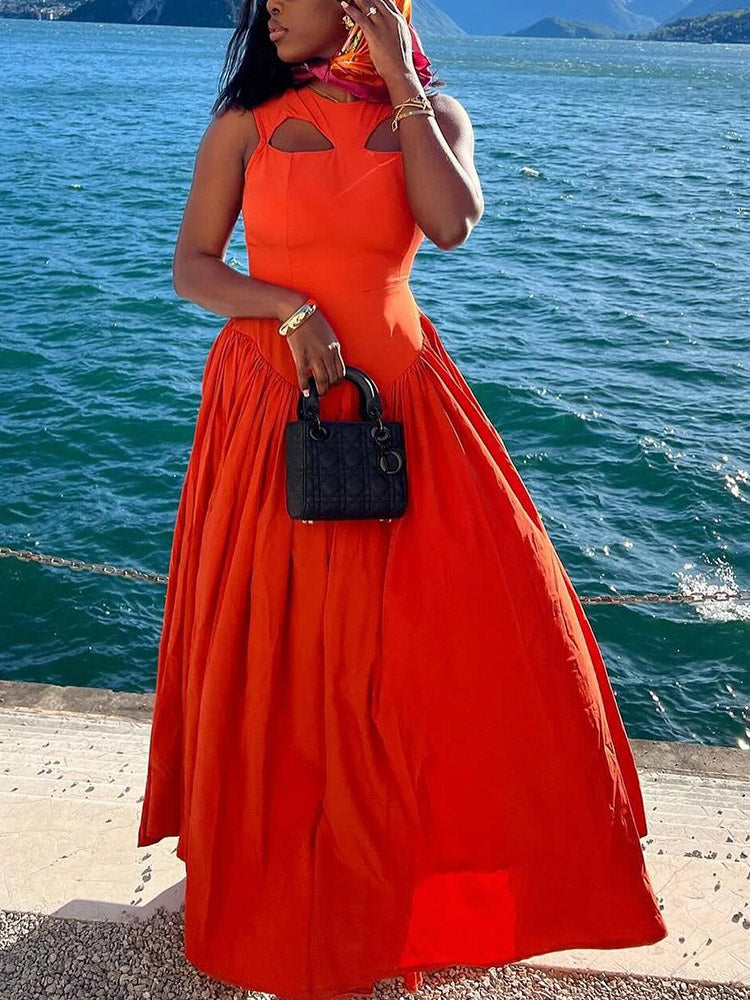 Cutout Flowy Maxi Dress Orange / 2XL