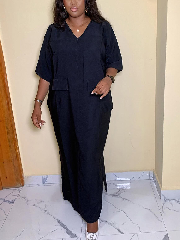 Casual Solid Slit Dress Gray / XL