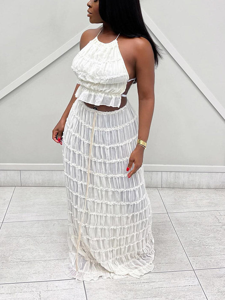 Chiffon Ruffle Skirt Set Black / S